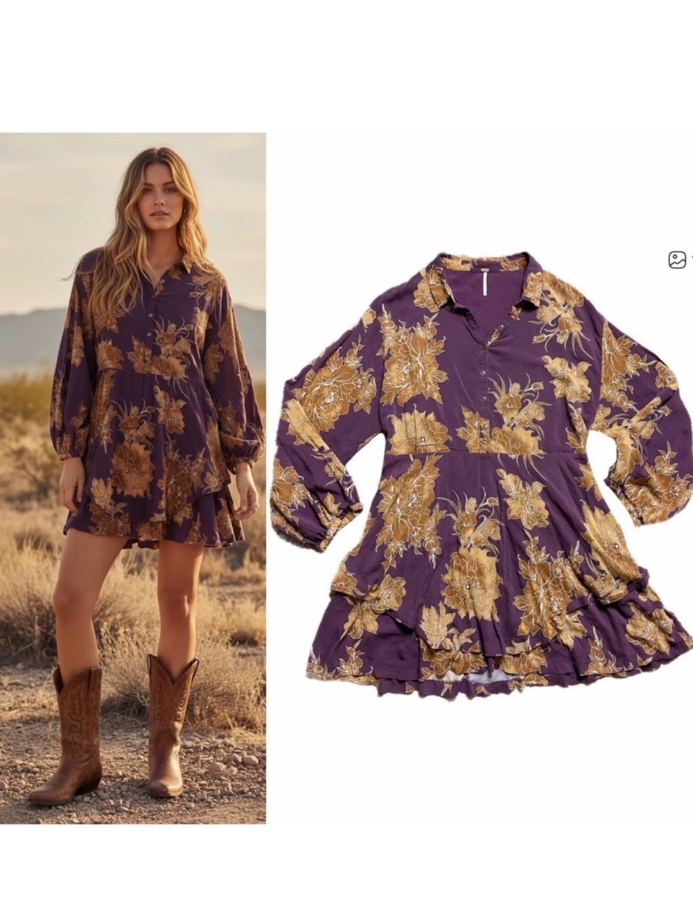 Free People Shake It Purple Fall Floral Mini Dress w pockets S